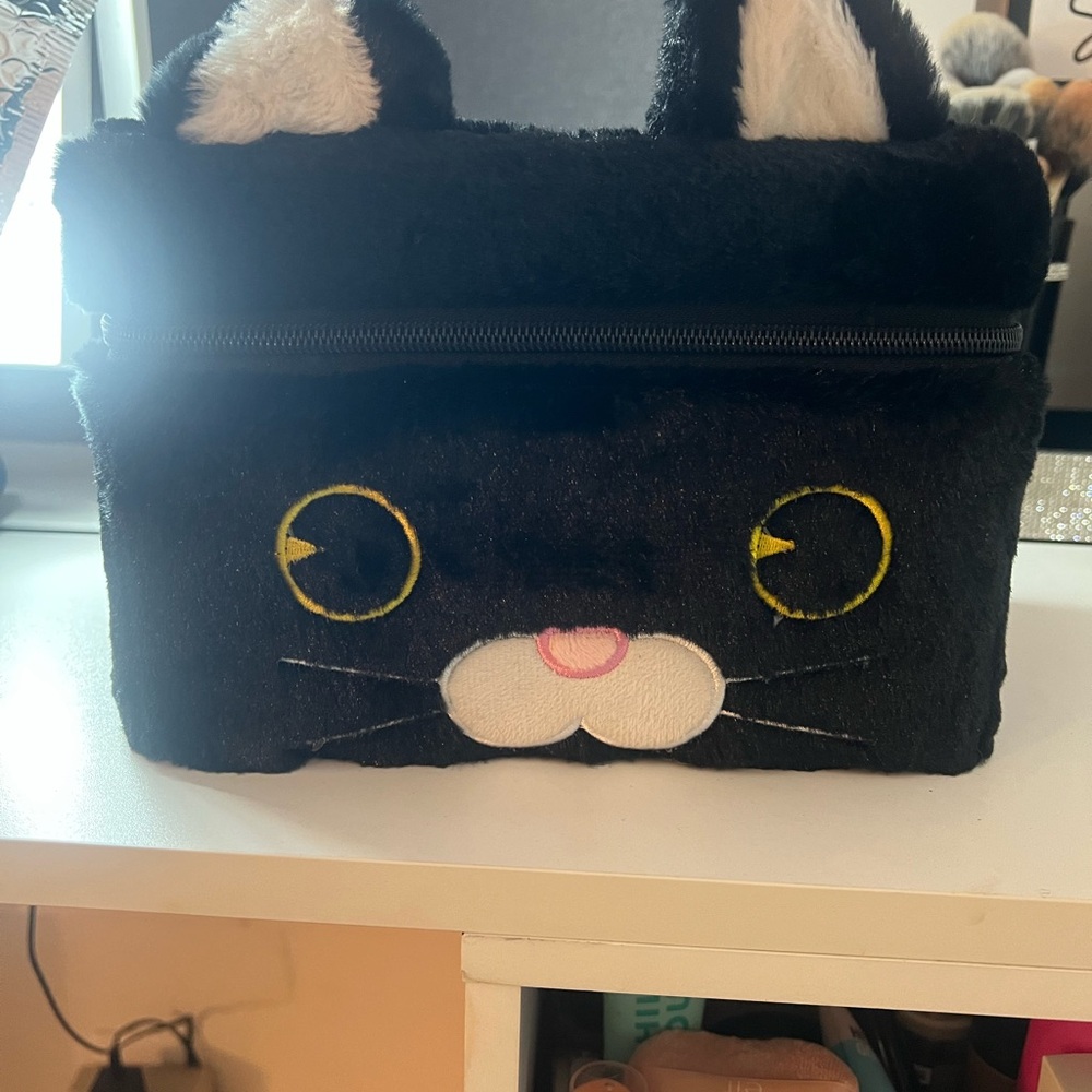 Black Cat Plush Cosmetic Bag